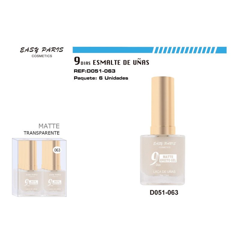 LACA DE UÑAS 9 DIAS INCOLOR MATE 6/U 144/U