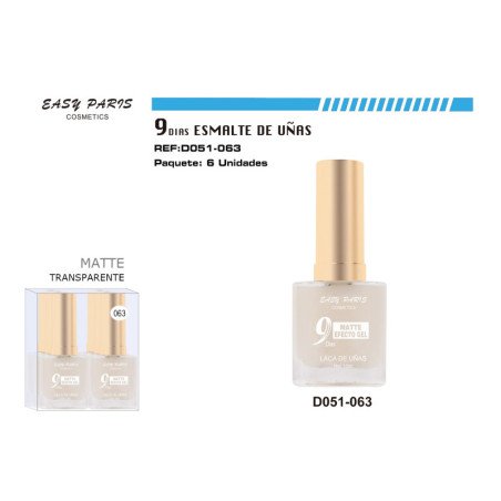 LACA DE UÑAS 9 DIAS INCOLOR MATE 6/U 144/U