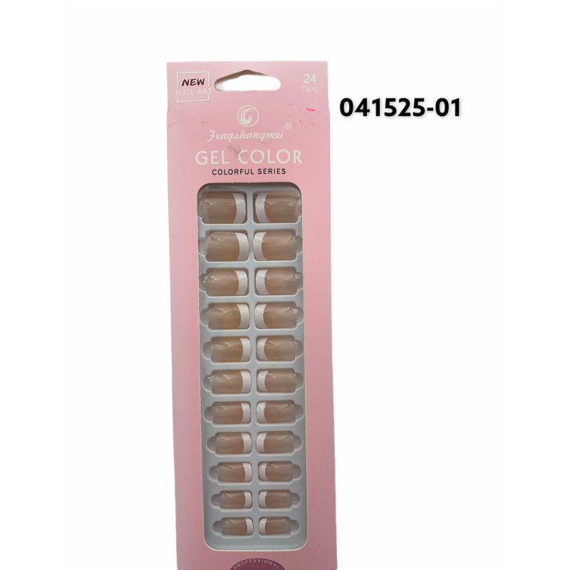 24 UÑAS POSTIZAS FRANCES C/ADHESIVO 12/U 480/C