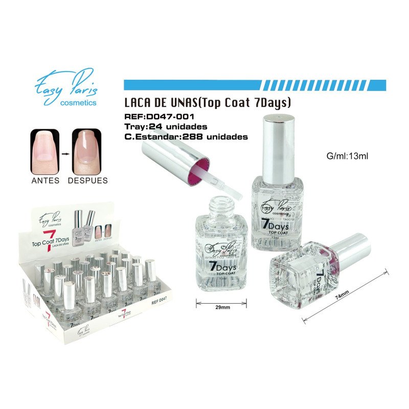 LACA DE UÑAS TOP COAT 7 DIAS 24/U 288/U