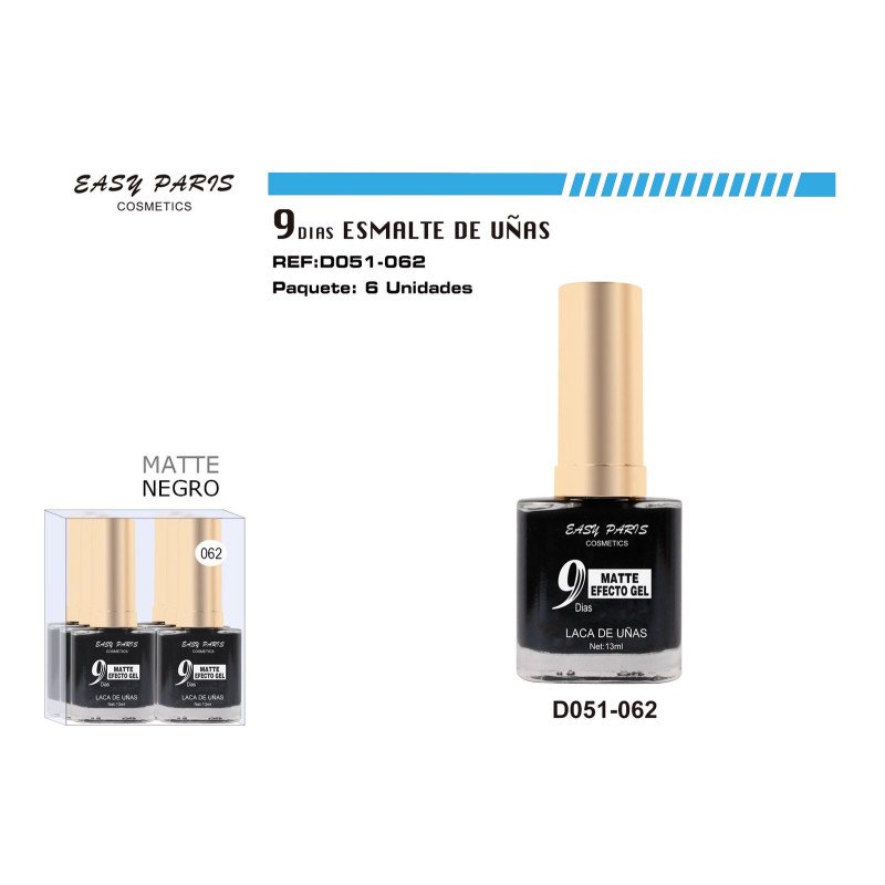 LACA DE UÑAS 9 DIAS NEGR MATE 6/U 144/U